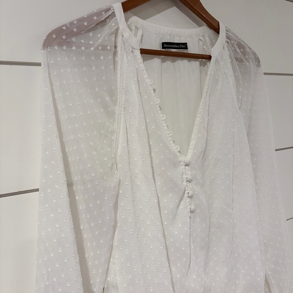 Abercrombie White Swiss Dot Sheer Bodysuit Blouse Cottagecore Coquette Medium - Picture 6 of 14